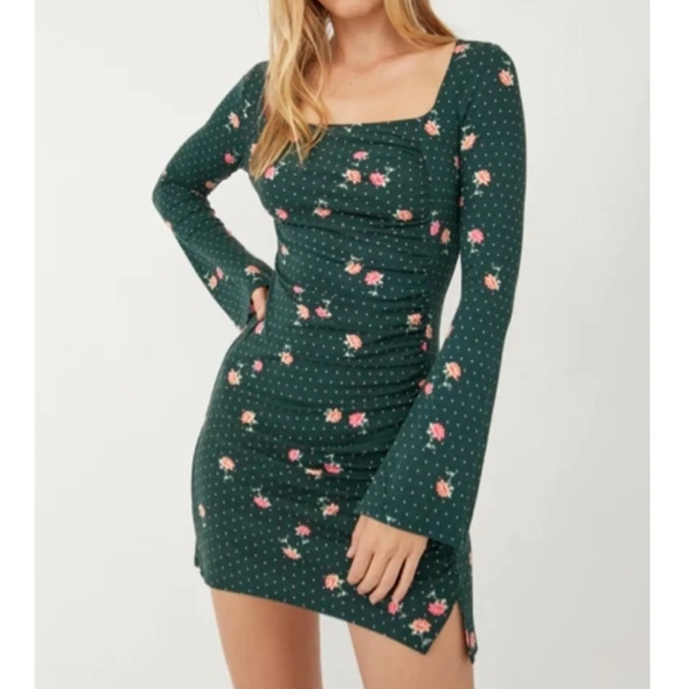 NWOT Free People Celia Mini Dress In Emerald Jewel Combo